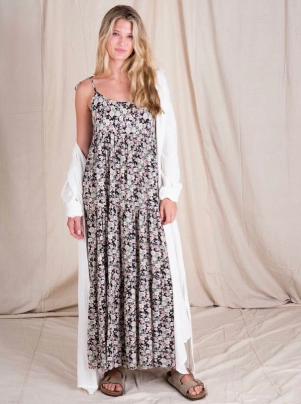 Natural Life Madi Slip Maxi Dress in Black, Green Ditzy Floral Print Size M - Picture 12 of 12